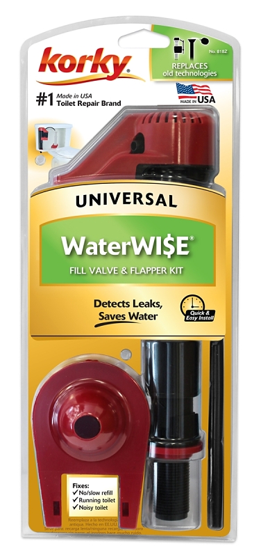 Korky 818Z Fill Valve and Flapper Kit, Rubber Body, Black/Red, Anti-Siphon: Yes