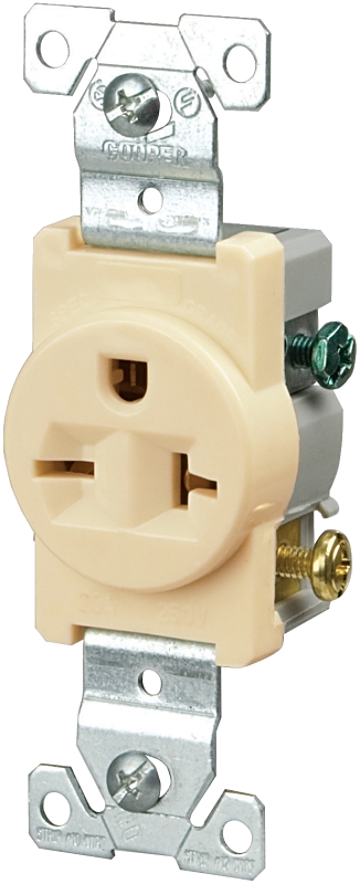 Eaton Wiring Devices 1876V-BOX Single Receptacle, 2 -Pole, 250 V, 20 A, Side Wiring, NEMA: NEMA 6-20R, Ivory
