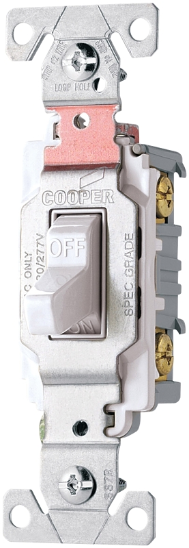 Eaton Wiring Devices CS220W Toggle Switch, 20 A, 120/277 V, Lead Wire Terminal, Nylon Housing Material, White