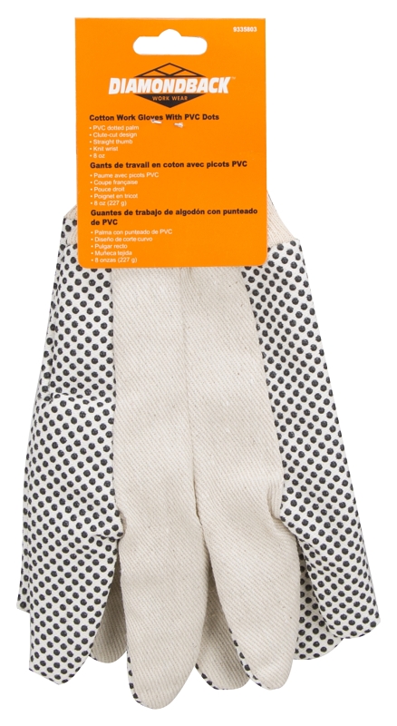 Diamondback GV-522PVD-3L Cotton Work Gloves with PVC Dots, Men's, One-Size, Straight Thumb, Knit Wrist Cuff, Fabric 80% Cotton 20% Polyester