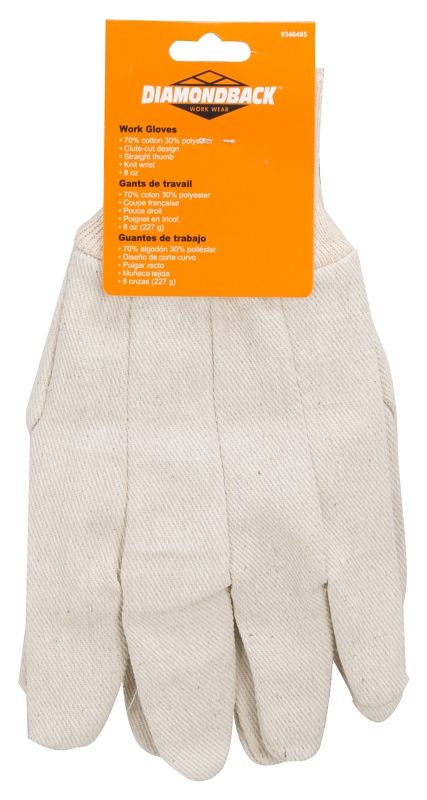 Diamondback GV-5221-3L Clute-Cut Work Gloves, One-Size, Straight Thumb, Knit Wrist Cuff, 70% Cotton 30% Polyester, 8 oz