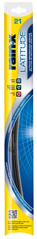 Rain-X Latitude 99821 Wiper Blade, Contoured Blade, 21 in L Blade, Metal/Rubber