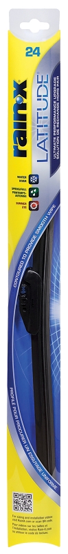 Rain-X Latitude 99824 Wiper Blade, Contoured Blade, 24 in L Blade, Metal/Rubber