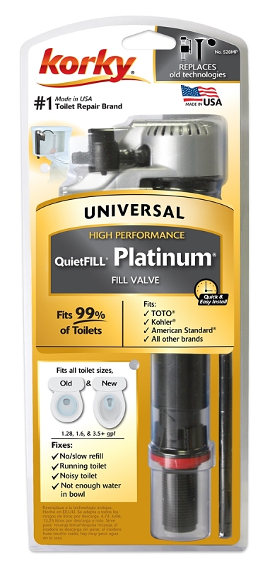 Korky QuietFILL Series 528MP Platinum Fill Valve, Plastic Body, Anti-Siphon: Yes