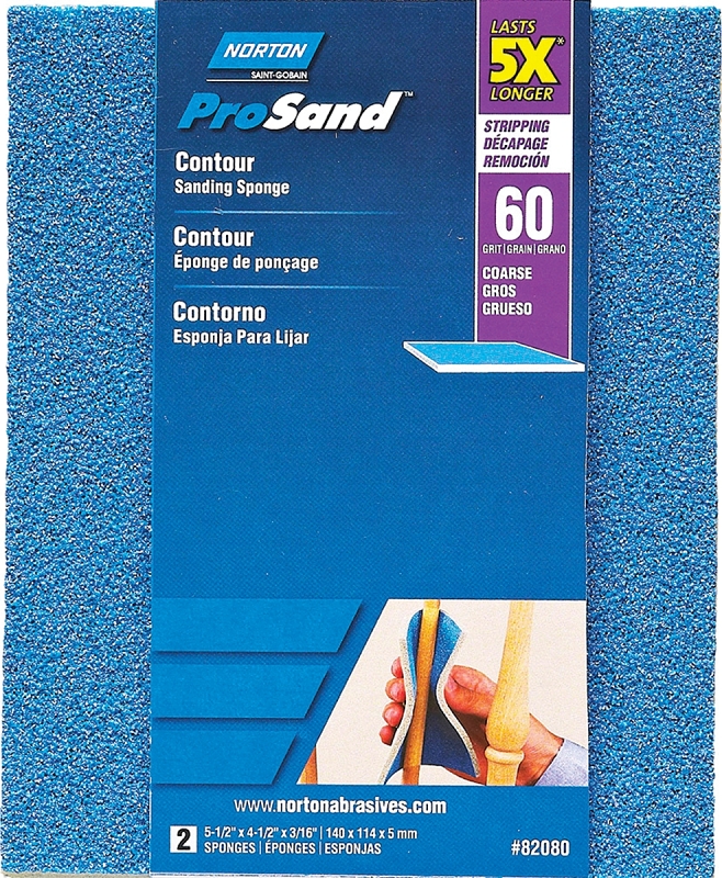 NORTON ProSand 82080 Sanding Sponge, 5-1/2 in L, 4-1/2 in W, 60 Grit, Coarse, Aluminum Oxide Abrasive