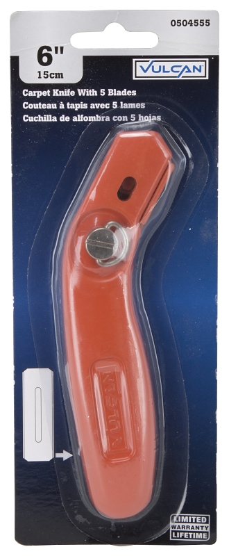 Vulcan JL-BD-093L Carpet Knife, 2-1/4 in L Blade, 3/4 in W Blade, Steel Handle, Red Handle