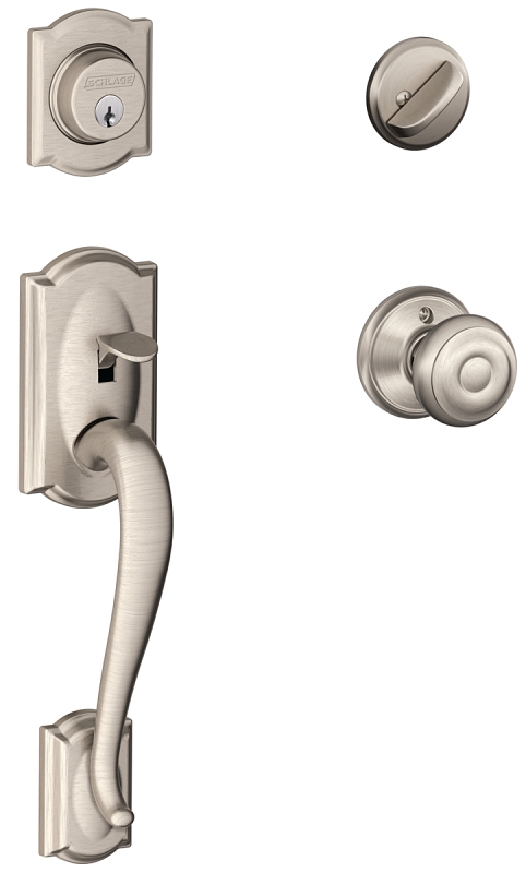 Schlage Camelot Series F60VCAM/GEO619 Combination Lockset, Mechanical Lock, Knob Handle, Round Design, Satin Nickel, Yes