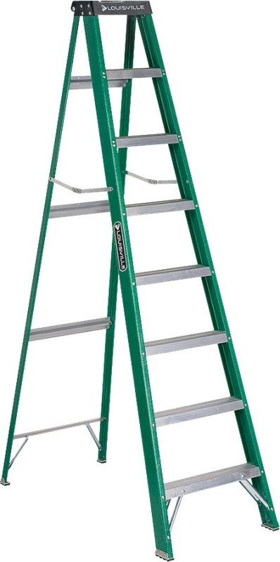Louisville FS4008 Step Ladder, 147 in Max Reach H, 7-Step, 225 lb, Type II Duty Rating, 3 in D Step, Fiberglass