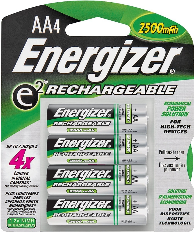 Energizer NH15BP-4 Rechargeable Battery, 1.2 V Battery, 2300 mAh, AA Battery, Nickel-Metal Hydride, Black
