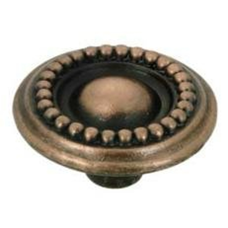 Richelieu BP37585AE Cabinet Knob, 25/32 in Projection, Traditional, 1-17/32 in Dia, Metal, Antique English