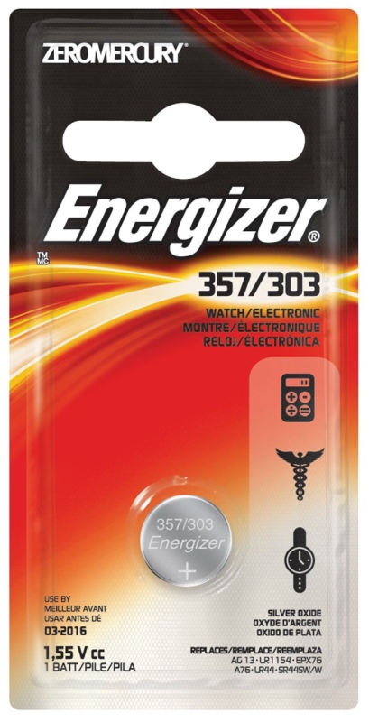 Energizer 357BPZ Coin Cell Battery, 1.5 V Battery, 150 mAh, 357 Battery, Silver Oxide