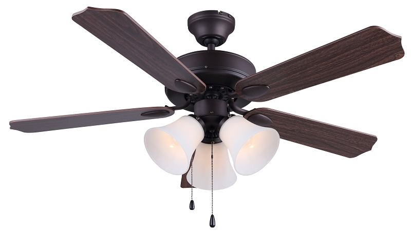 Canarm Rue Series CF42RUE5RA Ceiling Fan, 5-Blade, Medium Oak/Walnut Blade, 42 in Sweep