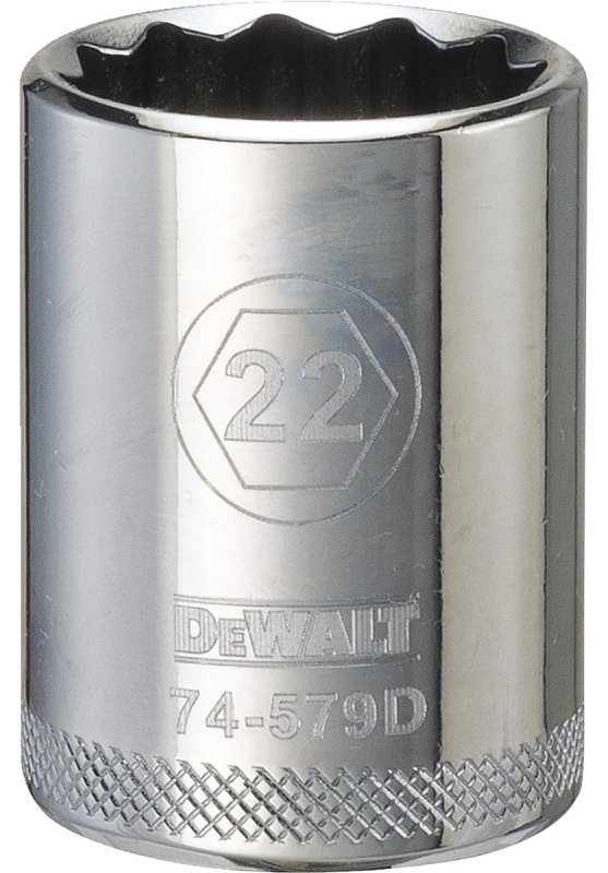 DeWALT DWMT74579OSP Drive Socket, 22 mm Socket, 1/2 in Drive, 12-Point, Steel, Polished Chrome Vanadium