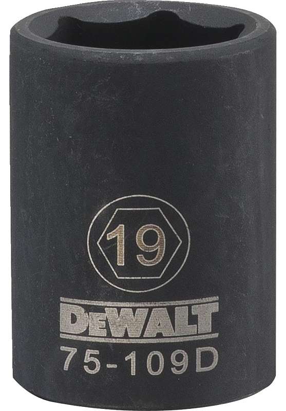 DeWALT DWMT75109OSP Deep Impact Socket, 19 mm Socket, 1/2 in Drive, 6-Point, Steel, Black Oxide