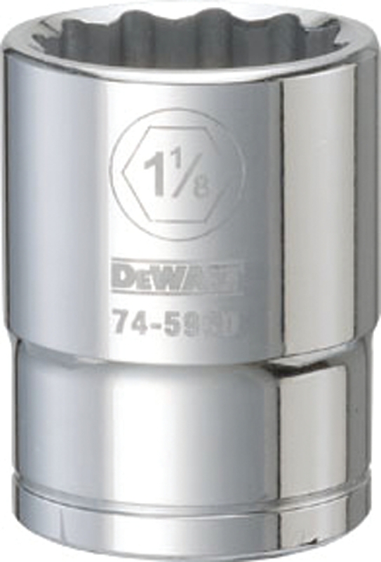 DeWALT DWMT74596OSP Drive Socket, 1-1/8 in Socket, 3/4 in Drive, 12-Point, Vanadium Steel, Polished Chrome