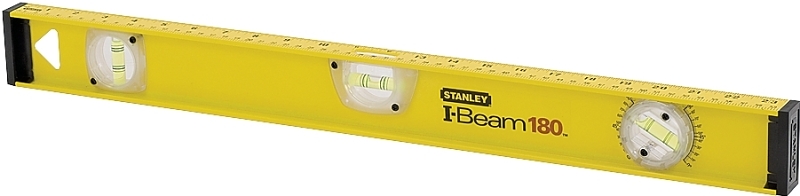 STANLEY 42-328 I-Beam Level, 48 in L, 3-Vial, 2-Hang Hole, Non-Magnetic, Aluminum, Black/Yellow