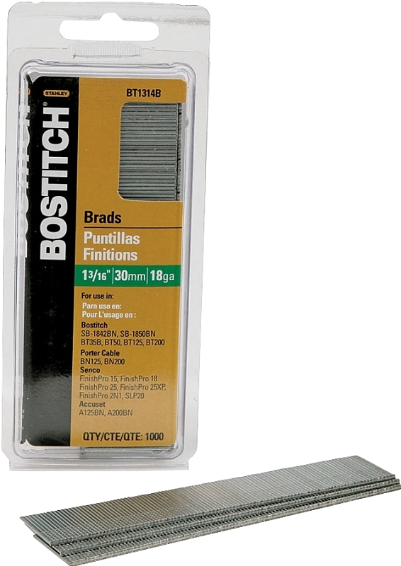Bostitch BT1314B Nail, 1-3/16 in L, 18 Gauge, Steel, Coated, Brad Head, Smooth Shank