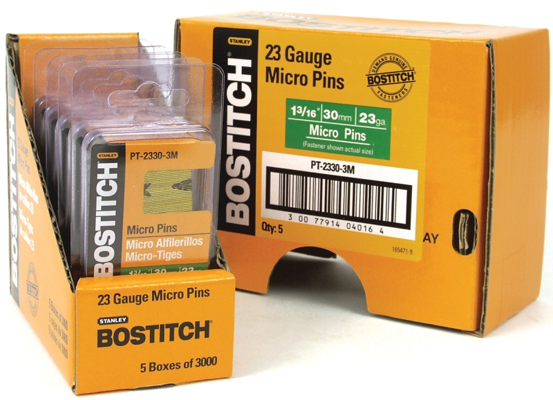 Bostitch PT-2330-3M Pin Nail, 0.64 in Dia, 1-3/16 in L, 23 ga Thick, Steel, Bright