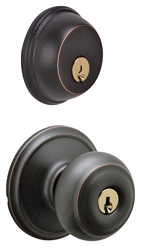 Schlage FB50NVGEO716KA4 Knob Lockset, Mechanical Lock, Knob Handle, Round Design, Aged Bronze, 1 Grade, Rekeyable