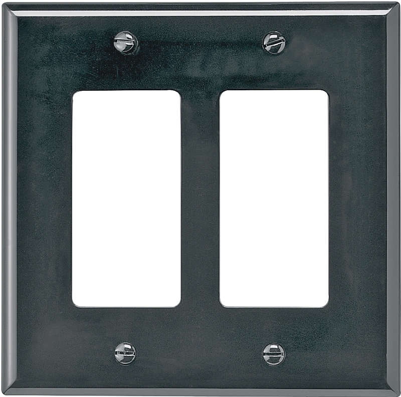 Cooper Industries PJ262BK Mid-Size Decorator/GFCI Wall Plate, 2 Gang, 4.87 in L x 4.94 in W x 0.08 in Thick, Black