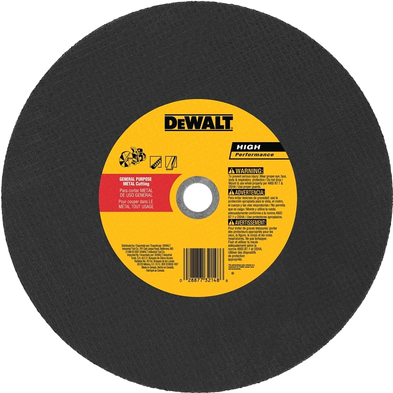 DeWALT DW8021 Cutting Wheel, 14 in Dia, 1/8 in Thick, 20 mm Arbor, Coarse, Aluminum Oxide Abrasive