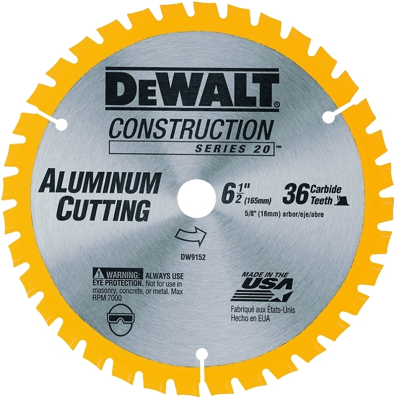 DeWALT DW9152 Circular Saw Blade, 6-1/2 in Dia, 5/8 in Arbor, 36-Teeth, Carbide Cutting Edge