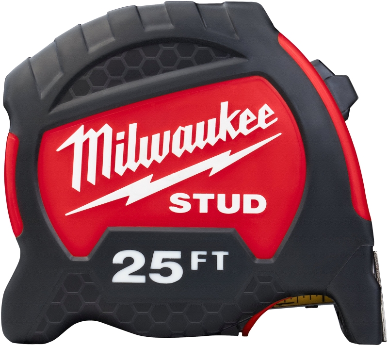 Milwaukee STUD Series 48-22-9725 Tape Measure, 25 ft L Blade, 1-19/64 in W Blade, Steel Blade, ABS Case, Black/Red Case