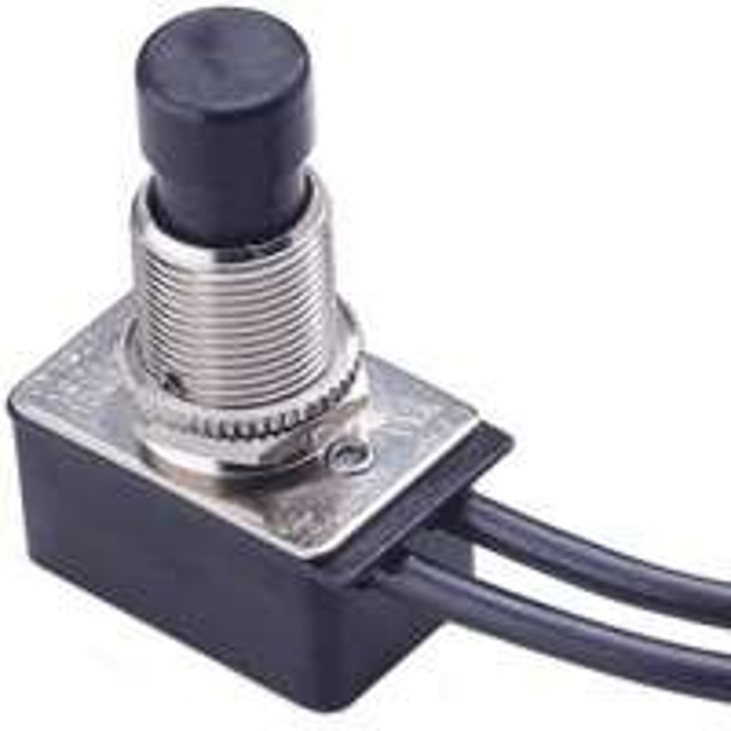 GB GSW-21 Pushbutton Switch, 4/8/10 A, 125/250 V, SPST, Lead Wire Terminal, Plastic Housing Material, Chrome