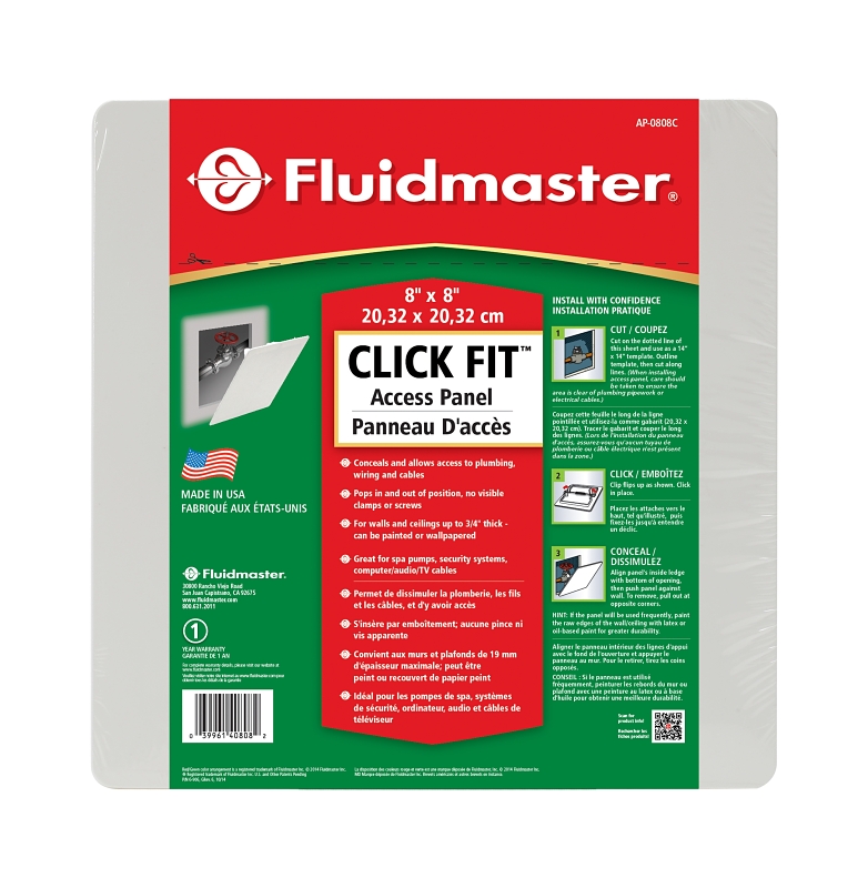 Fluidmaster AP-0808C Access Panel, 8 in L, 8 in W, Polystyrene, White