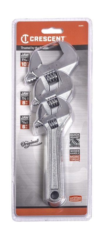 Crescent AC3PC Wrench Set, 3-Piece, Alloy Steel, Polished/Satin Chrome