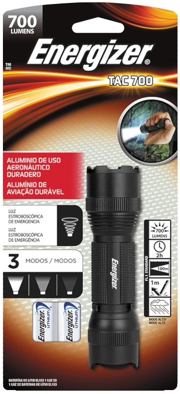 Energizer PMHT2L Tactical Metal Light, 123A Battery, Lithium-Ion Battery, 700 Lumens Lumens, 100 m Beam Distance, Black