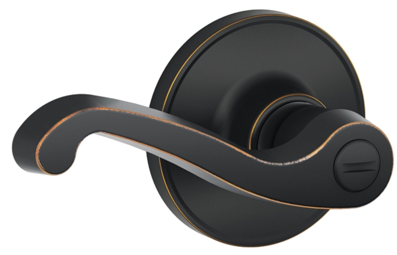 Schlage J Series J40LAS716 Privacy Lever, Mechanical Lock, Aged Bronze, Metal, 7/8 in Housing Dia, Residential, 3 Grade