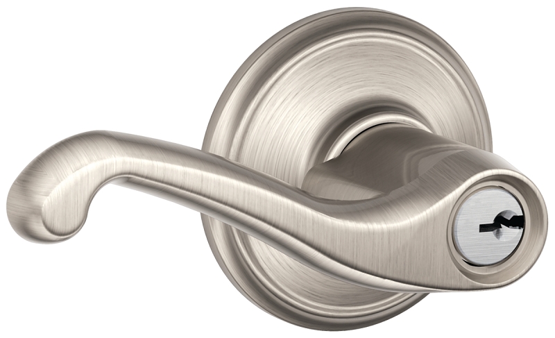 Schlage F Series F51AFLA619 Entry Lever, Mechanical Lock, 7/8 in Housing DiaSatin Nickel, Metal, Residential, 2 Grade