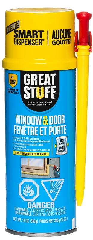 Great Stuff 99108863 Insulating Foam Sealant, Yellow, 8 hr Curing, 40 to 100 deg F, 12 oz, Aerosol Can