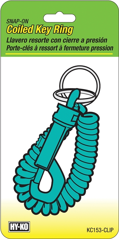 Hy-Ko KC153-CLIP Key Ring, Coiled, Includes: (1) Plastic Snap/Clip-Strip