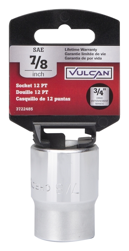 Vulcan MT-SS6028 Drive Socket, 7/8 in Socket, 3/4 in Drive, 12-Point, Chrome Vanadium Steel, Chrome