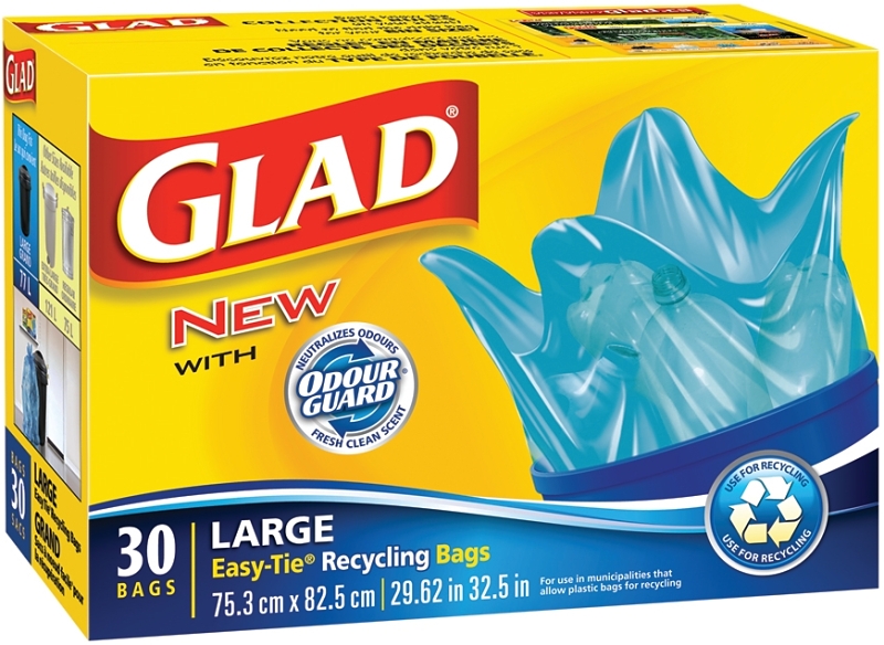 Glad Easy-Tie 11578PAK2 Recycling Bag, L, 90 L, Plastic, Blue