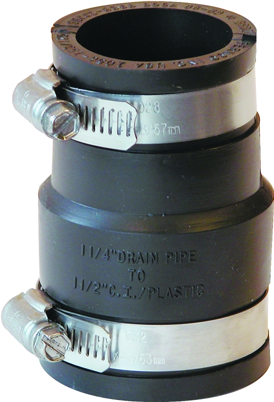 FERNCO P1056-150/125 Flexible Coupling, 1-1/2 x 1-1/4 in, PVC, Black, 4.3 psi Pressure