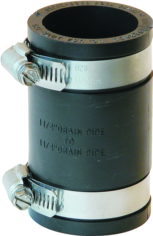FERNCO P1056-125 Flexible Coupling, 1-1/4 in, PVC, Black, 4.3 psi Pressure