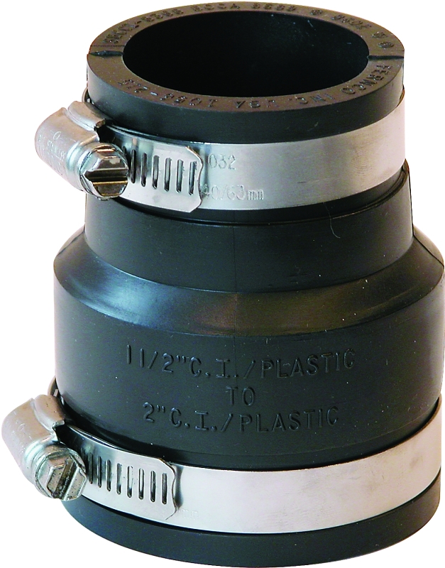 FERNCO P1056-215 Flexible Coupling, 2 x 1-1/2 in, PVC, Black, 4.3 psi Pressure