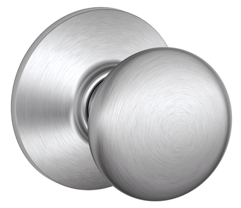 Schlage F Series F10CSV 626 Passage Knob, Round, 2.31 in L x 2.75 in W x 2.75 in H Dimensions, Metal, Satin Chrome