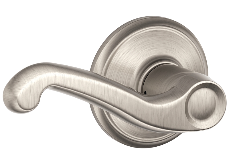 Schlage F Series F10FLA619 Passage Lever, 7/8 in Housing Dia, Mechanical Lock, Satin Nickel, Metal, Residential, 2 Grade