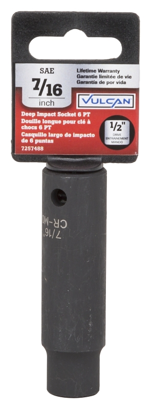 Vulcan MT6580171 Deep Impact Socket, 7/16 in Socket, 1/2 in Drive, Deep Drive, 6-Point, Chrome Molybdenum Steel