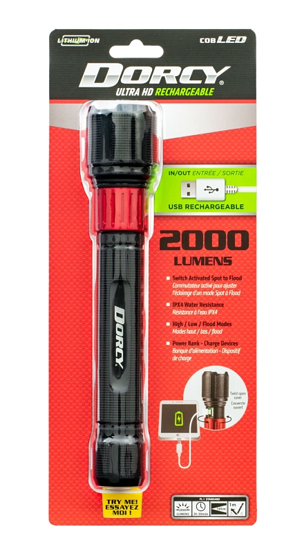 Dorcy Ultra Series 41-4328 Rechargeable Flashlight with Powerbank, 4000 mAh, Lithium-Ion Battery, LED Lamp, Black
