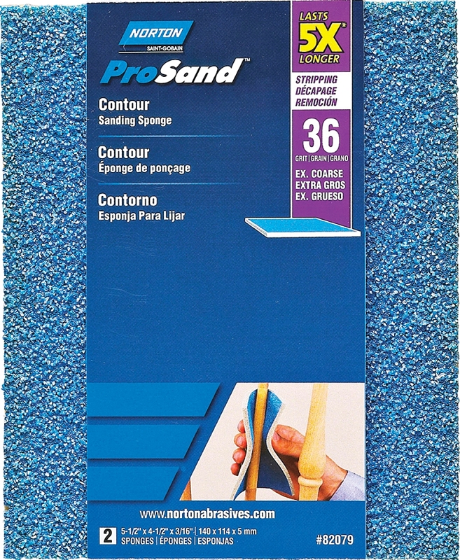 NORTON ProSand 82079 Sanding Sponge, 5-1/2 in L, 4-1/2 in W, 36 Grit, Extra Coarse, Aluminum Oxide Abrasive