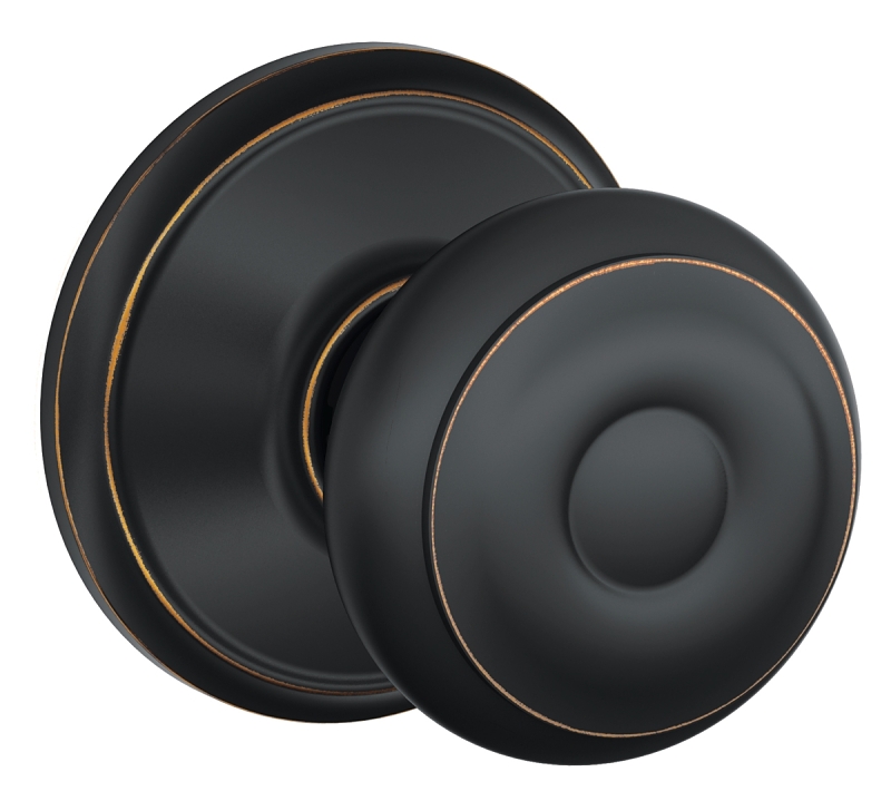 Schlage F Series F10 GEO 716 Passage Knob, Georgian, 2-3/4 in Dimensions, Aged Bronze, Full Lip Round Corner Strike