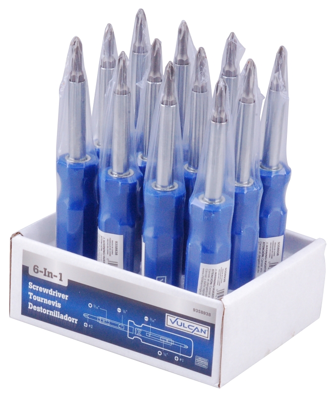 Vulcan CC922 Multi-Bit Screwdriver, Slotted: 3/16 in, 1/4 in, Phillips: #1, #2, Nutdriver: 1/4 in, 5/16 in Drive