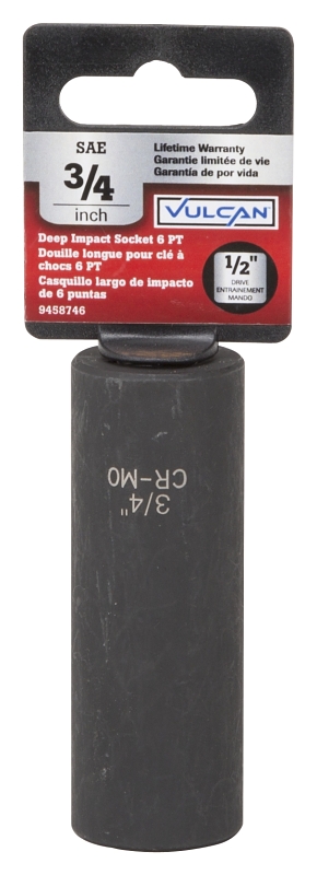 Vulcan MT6580176 Deep Impact Socket, 3/4 in Socket, 1/2 in Drive, Deep Drive, 6-Point, Chrome Molybdenum Steel