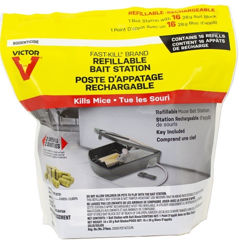 Victor M923CAN Refillable Mouse Poison Bait Station, Includes: (1) Mouse Poison Bait Station, (16) Bait Block Refills