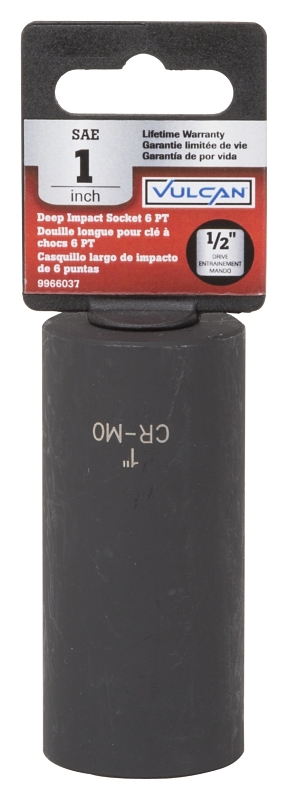 Vulcan MT6580180 Deep Impact Socket, 1 in Socket, 1/2 in Drive, Deep Drive, 6-Point, Chrome Molybdenum Steel